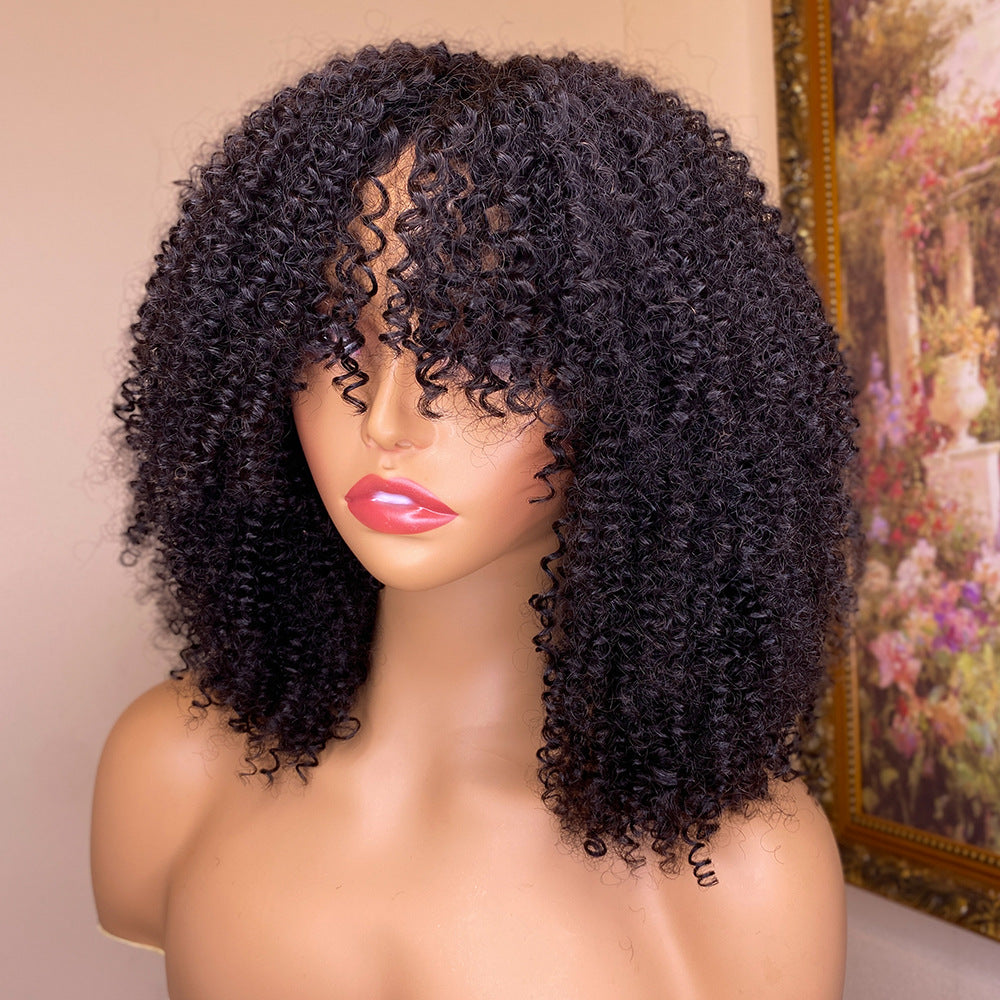 Kinky Curl Human Hair Wig With Bangs - Eve's High Fashion LLC