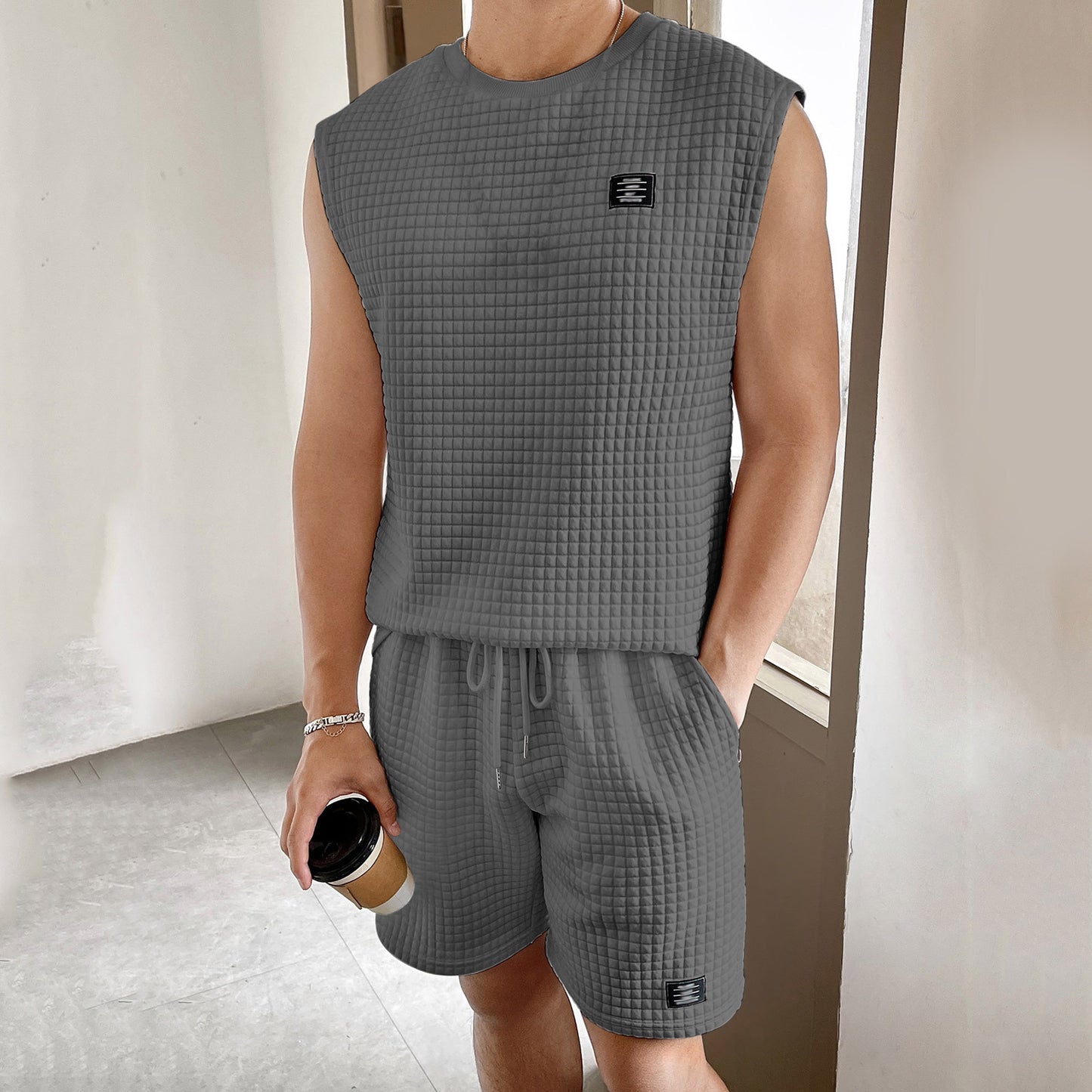 Men's Solid Color Sleeveless 2Pcs Set - Eve's High Fashion LLC