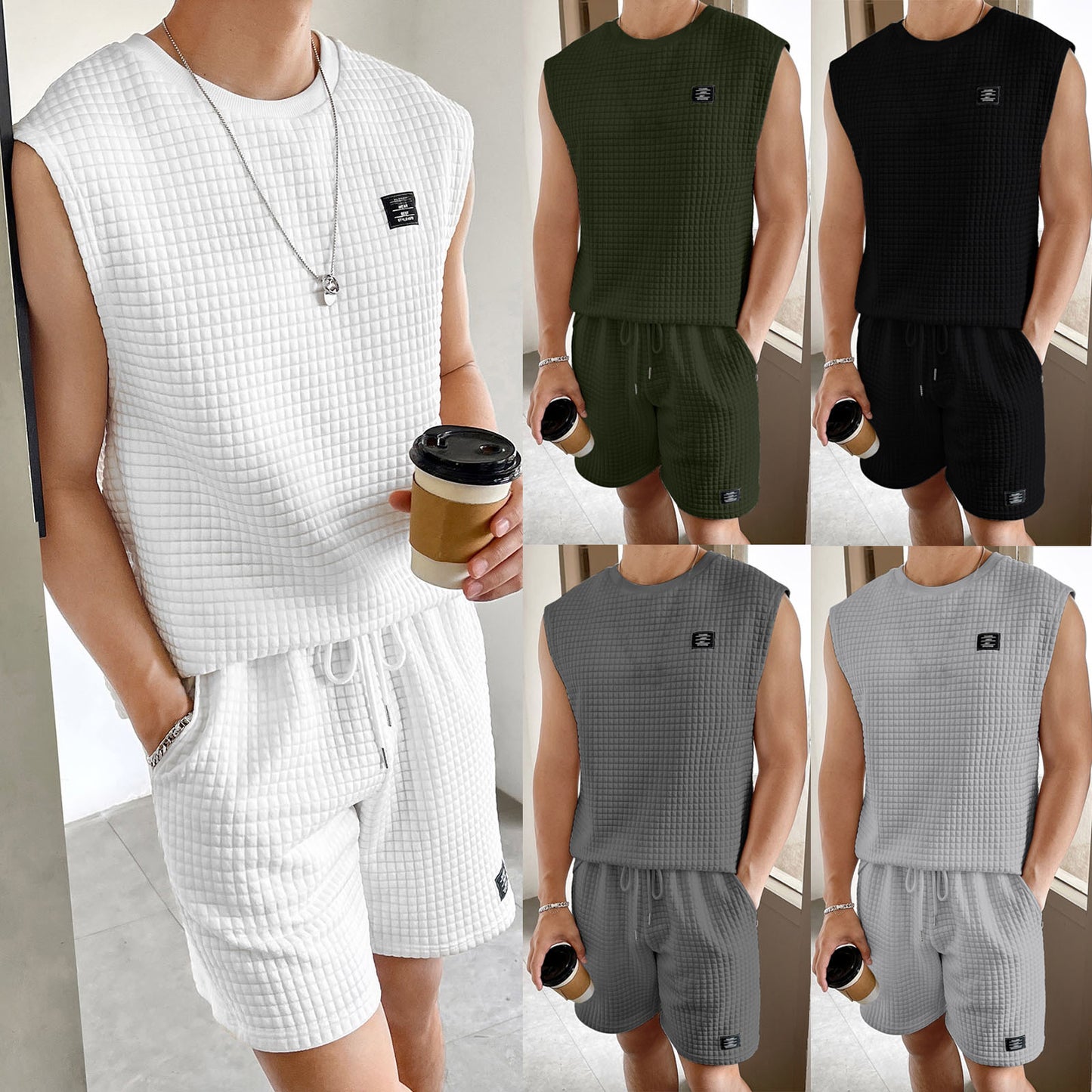 Men's Solid Color Sleeveless 2Pcs Set - Eve's High Fashion LLC