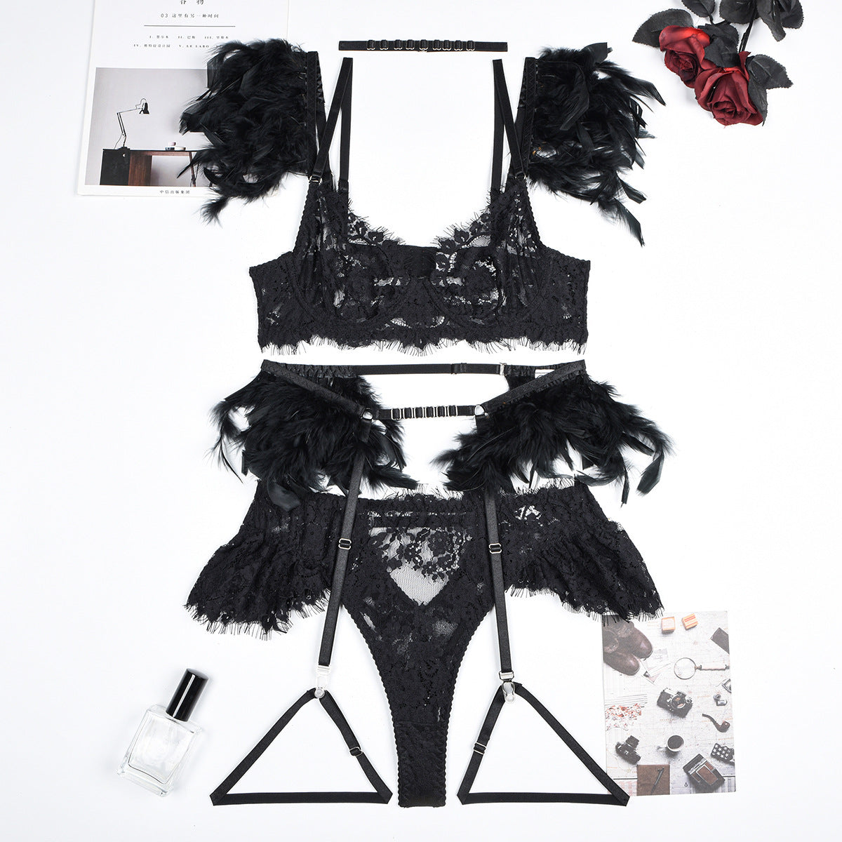 Sexy Feather Lace Lingerie - Eve's High Fashion LLC