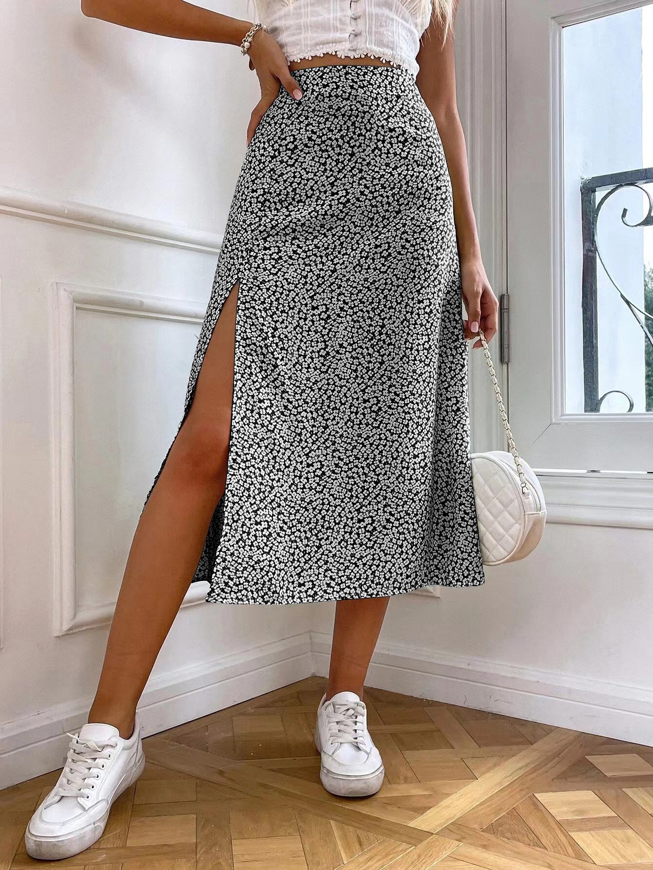 Floral Split Mid-Waist Skirt - Eve's High Fashion LLC