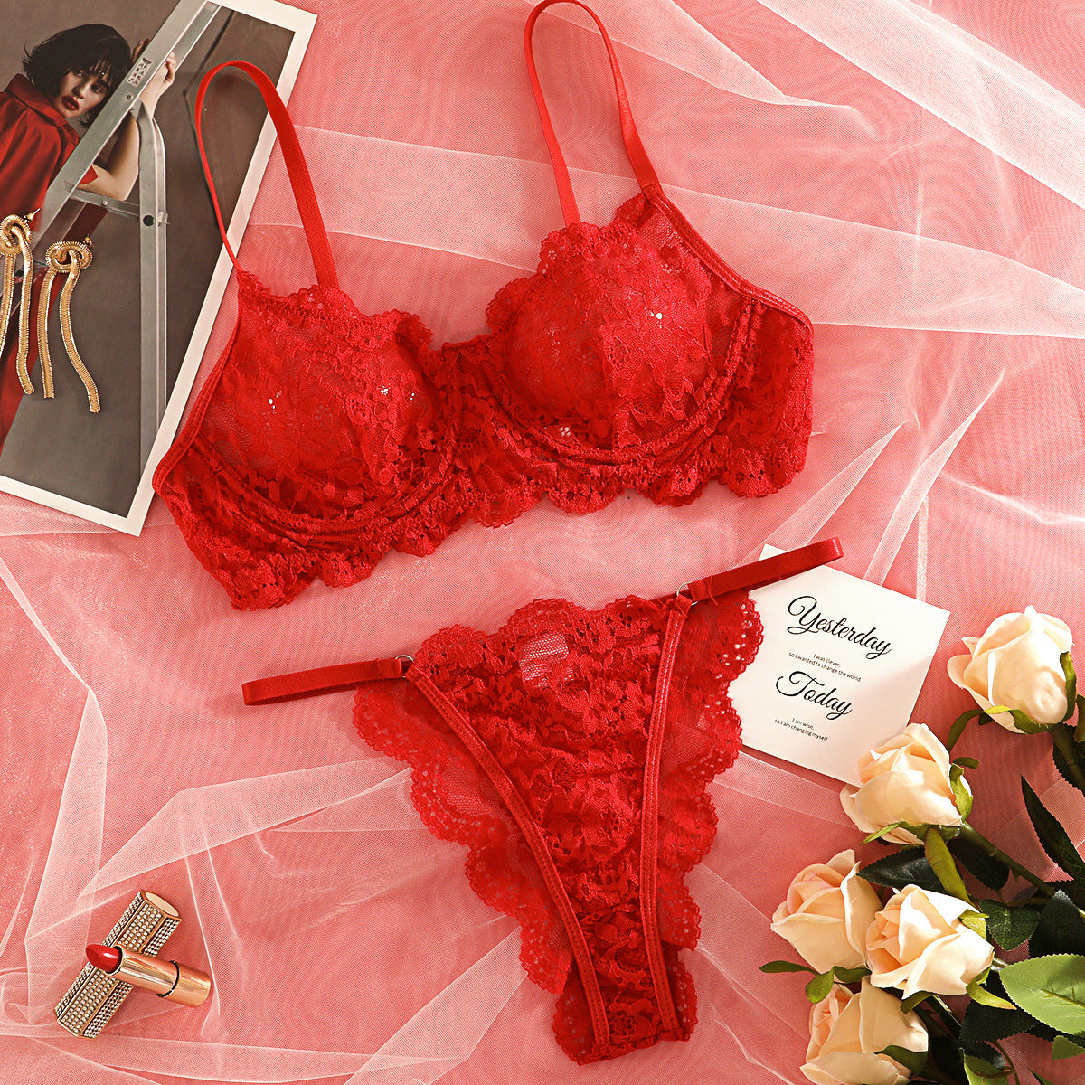 Strap Lace See-Through Undergarment Set - Eve's High Fashion LLC