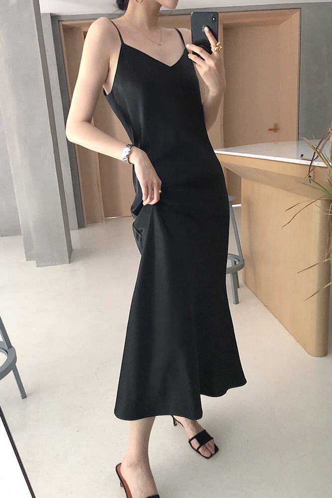 Solid Color Long Suspender Dress - Eve's High Fashion LLC