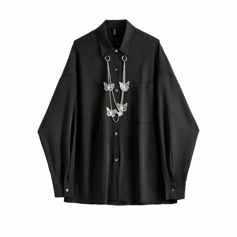 Retro Slant Placket Long-Sleeved Shirt - Eve's High Fashion LLC