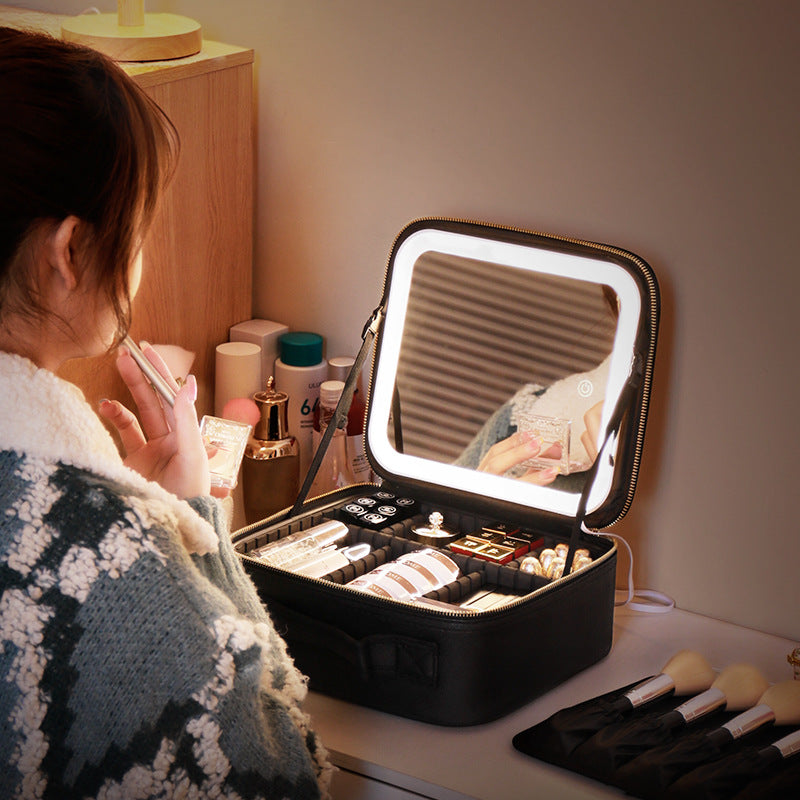 With Mirror And LED Light Cosmetic Bag Skin Care Storage Box - Eve's High Fashion LLC