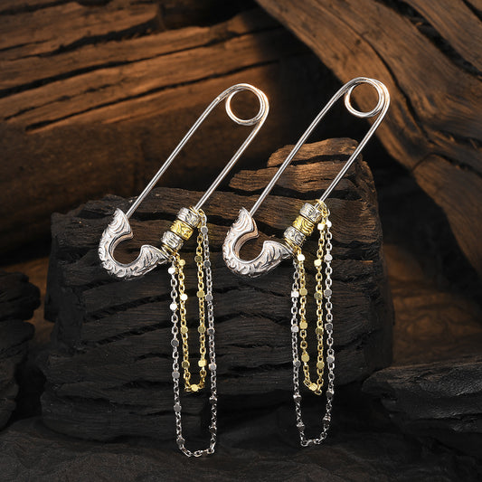 S925 Sterling Silver Tang Grass Pattern Pin Earrings - Eve's High Fashion LLC