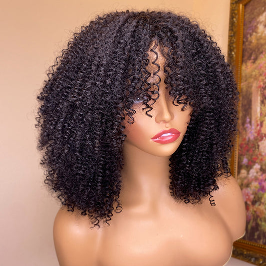 Kinky Curl Human Hair Wig With Bangs - Eve's High Fashion LLC