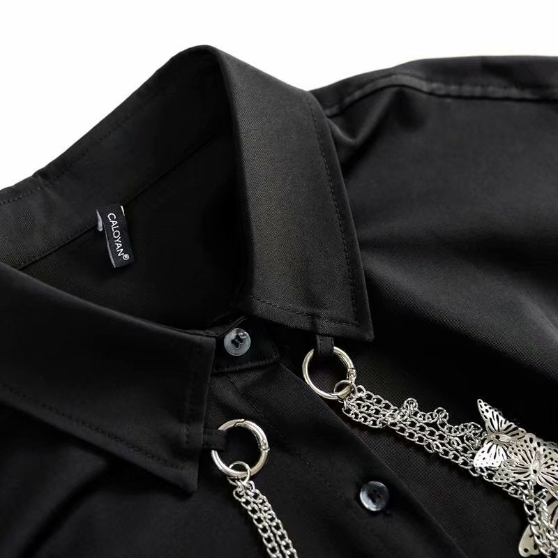 Retro Slant Placket Long-Sleeved Shirt - Eve's High Fashion LLC