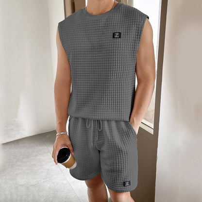 Men's Solid Color Sleeveless 2Pcs Set - Eve's High Fashion LLC