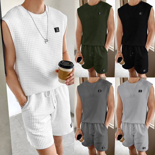 Men's Solid Color Sleeveless 2Pcs Set - Eve's High Fashion LLC