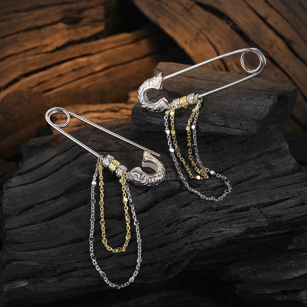 S925 Sterling Silver Tang Grass Pattern Pin Earrings - Eve's High Fashion LLC