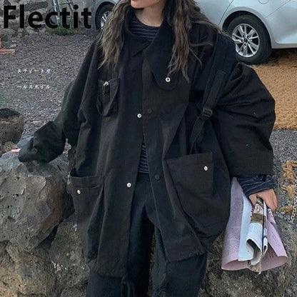 Oversized Cargo Jacket With Utility Pocket - Eve's High Fashion LLC