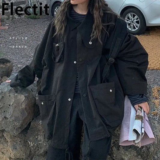 Oversized Cargo Jacket With Utility Pocket - Eve's High Fashion LLC
