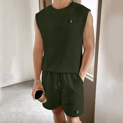 Men's Solid Color Sleeveless 2Pcs Set - Eve's High Fashion LLC