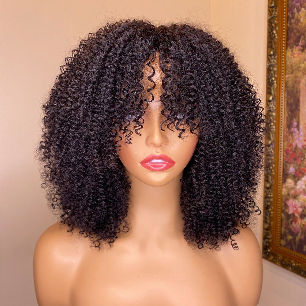 Kinky Curl Human Hair Wig With Bangs - Eve's High Fashion LLC