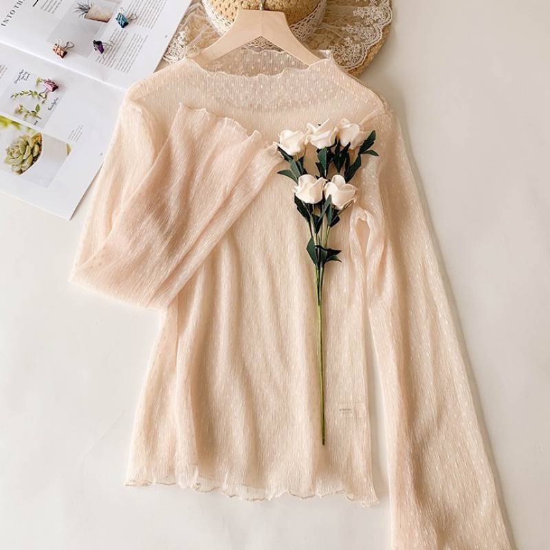 Polka Dot Perspective Lace Mesh Blouse - Eve's High Fashion LLC