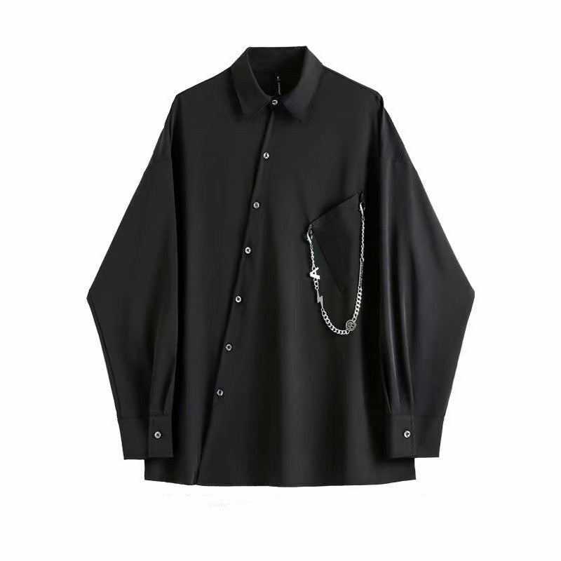 Retro Slant Placket Long-Sleeved Shirt - Eve's High Fashion LLC