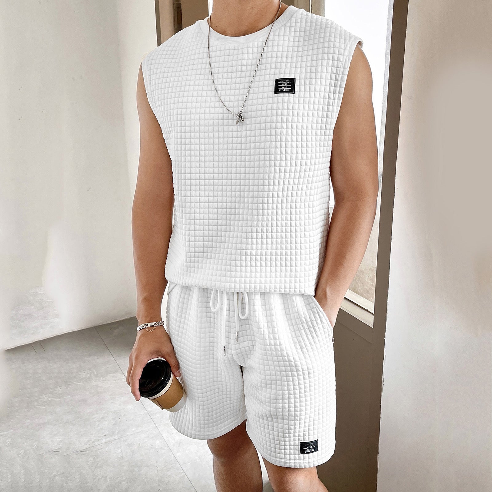 Men's Solid Color Sleeveless 2Pcs Set - Eve's High Fashion LLC