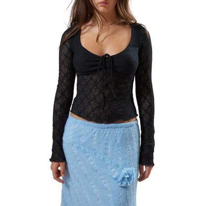 Slim-Fit Lace-up Long-Sleeved Shirt - Eve's High Fashion LLC