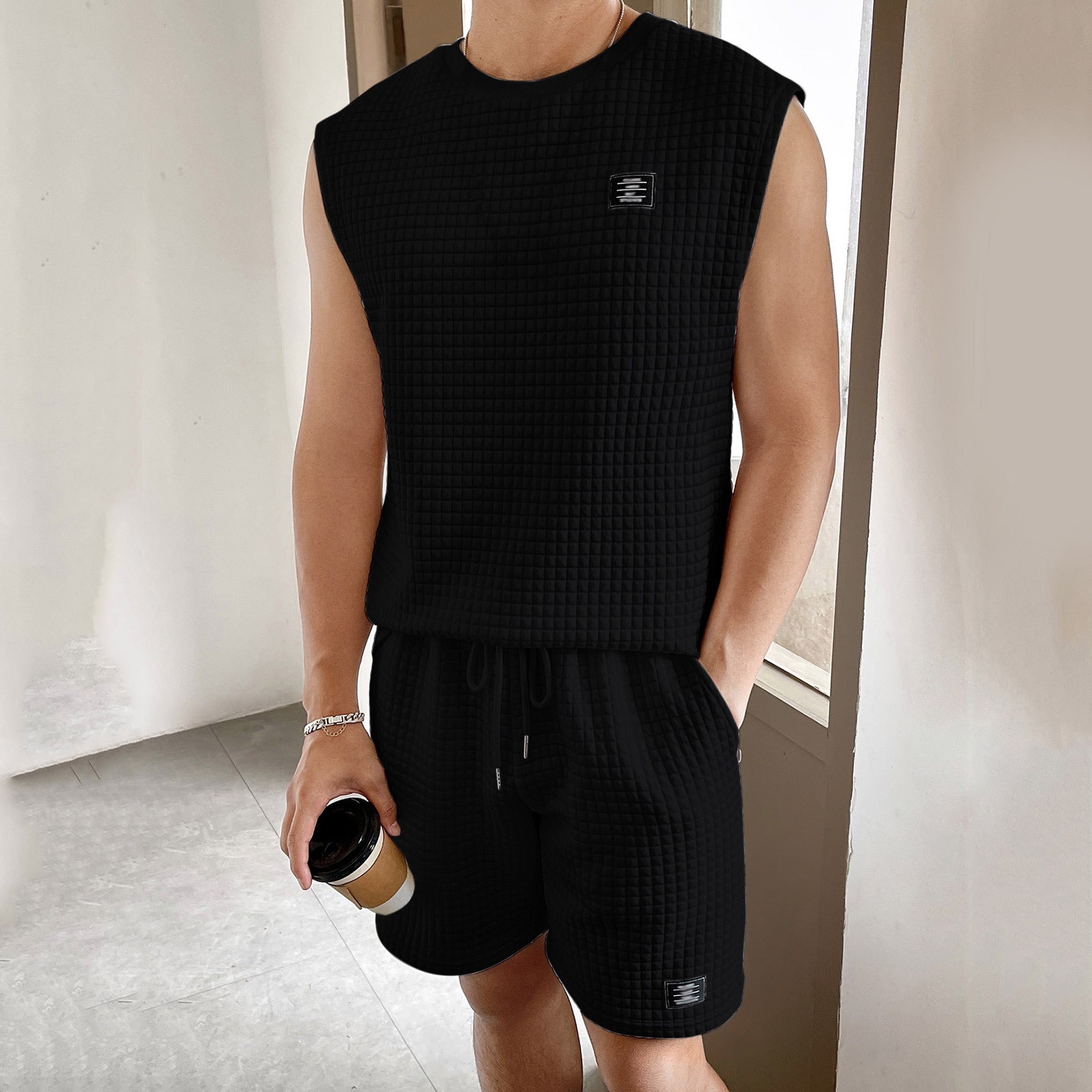 Men's Solid Color Sleeveless 2Pcs Set - Eve's High Fashion LLC