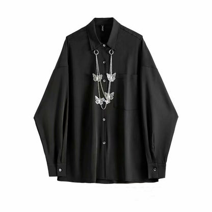 Retro Slant Placket Long-Sleeved Shirt - Eve's High Fashion LLC